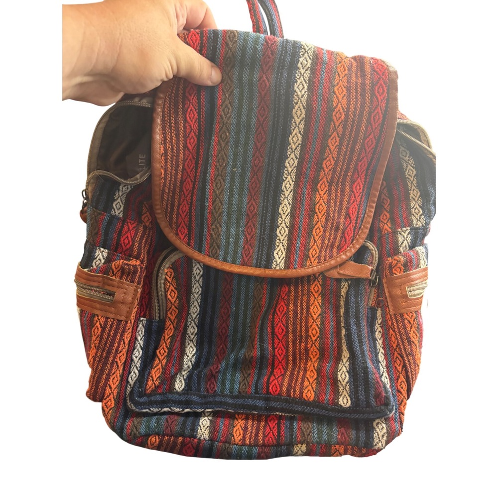 Satellite Multi Color Woven Tapestry Backpack Boho Geometric Stripe Rucksack